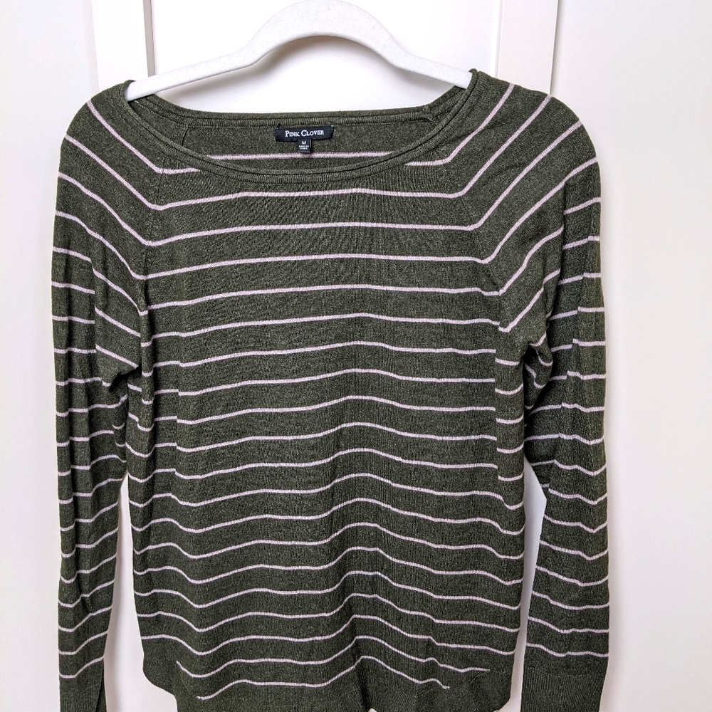 Green and pink striped sweater- pink clover